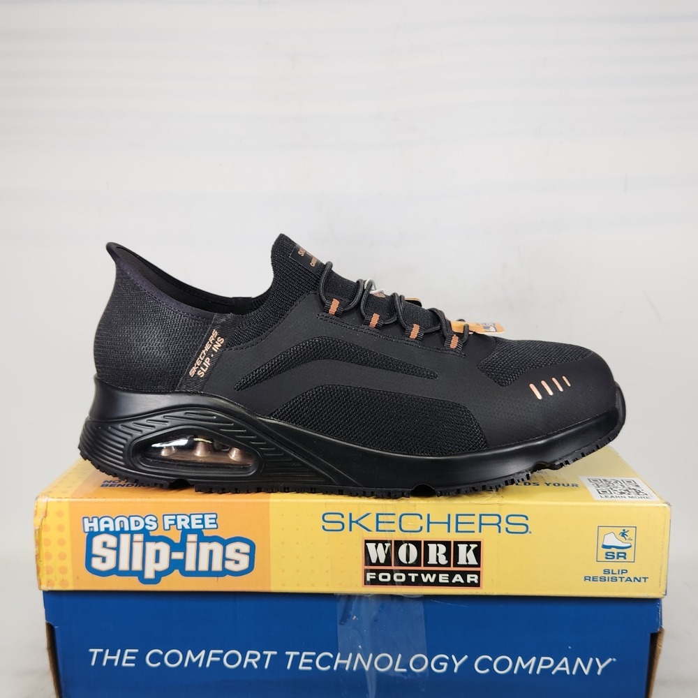 Skechers Work Sneaker Women Size 11 Black Rose Gold Slip-Ins Carbon Nano-Toe ESD